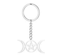 EUEAVAN Portachiavi della Dea della Triplice Luna Portachiavi con pentagramma di Ecate Amuleto Wicca con la Ruota di Ecate Gioielli pagani - Regalo per la stregoneria (Argento)