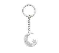 EUEAVAN Portachiavi Islamico Ayatul Kursi Con Luna Crescente Musulmana E Stella, Calligrafia Araba Allah, Amuleto Gioielli, Argento, Medium