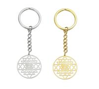 EUEAVAN Portachiavi Sri Yantra Chakra Geometria sacra Portachiavi Simbolo dell'induismo Amuleto Talismano Meditazione indù Religione Gioielli (argento+oro)