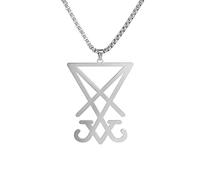 EUEAVAN Sigillo di Lucifero Ciondolo Collana in Acciaio Inossidabile Simbolo Satanico Ciondolo Ciondolo Sigillo di Satana Lucifero Ciondolo Pagan Wiccan Gioielli Collana Religiosa (Collana d'argento)