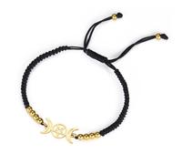 EUEAVAN Tripla Luna Dea Pentagramma Stella Filo di Cera Bracciale Amuleto Pentagramma Religione Bangle Acciaio Inox Gioielli Simbolo Stregoneria Regali Per Donne (nero 2)