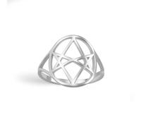 EUEAVAN Unicursal, anello a forma di esagramma a 6 punte, con stella di David Satanica, talismano, gioiello religioso, regalo per donne e uomini, Acciaio inossidabile, Nessuna pietra preziosa