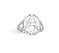 EUEAVAN Unicursal, anello a forma di esagramma a 6 punte, con stella di David Satanica, talismano, gioiello religioso, regalo per donne e uomini, Acciaio inossidabile, Nessuna pietra preziosa