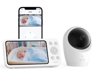 eufy Babyphone con fotocamera E20, controllo app e offline, 2 K HD, visione notturna ultra chiara, funzione di inclinazione, 4 zoom, fotocamera mobile con batteria integrata, ANR, allarmi intelligenti