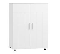 EUGAD Armadietto da Bagno con Ripiani Regolabili, Mobiletto Multiuso con 3 Scomparti, Maniglie e Ante, Organizzatore per Cucina, Ingresso, Soggiorno, in MDF e Metallo, Bianco