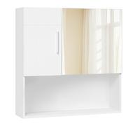 EUGAD Armadietto da Bagno con Specchio e Anta, Mobiletto Sospeso con 5 Scomparti, Pensile da Cucina, Soggiorno, Camera da Letto, in MDF e Metallo, Bianco