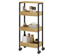 EUGAD Carrello Portaoggetti, Scaffale con Ruote e 4 Ripiani, Carrellino Salvaspazio in Legno e Metallo, per Bagno, Cucina, Lavanderia, Ufficio, 40x15x82cm, Rovere Chiaro