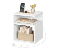 EUGAD Comodino, Tavolino con Stazione di Ricarica, Porte USB e di Type-C, 2 Scomparti Aperti, per Camera da Letto, Soggiorno, Legno, 35x35x41 cm, Bianco