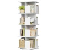 EUGAD Libreria Girevole a 360°, Scaffale Multilivello, 40x40x129 cm, Bianco | Moderno, con Kit Antiribaltamento, Ripiano per Soggiorno, Ufficio