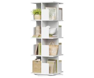 EUGAD Libreria Girevole a 360°, Scaffale Multilivello Moderno con Kit Antiribaltamento, Ripiano per Soggiorno Ufficio, 40x40x129cm, Bianco