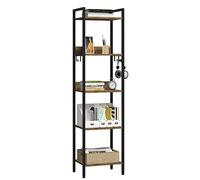 EUGAD Libreria Industriale a 5 Livelli, Scaffale in Metallo e Legno per Soggiorno e Cucina, Salvaspazio con 4 Ganci, Nero + Legno Vintage, 40x30x152,5cm