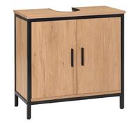 EUGAD Mobile Sottolavabo per Bagno, Mobiletto Copricolonna da Bagno con Ripiano, Armadietto a 2 Ante in Legno e Metallo per Lavandino, Nero, 60x30x60cm