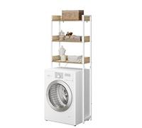 EUGAD Mobiletto Bagno Salvaspazio, Scaffale Lavatrice con 3 Ripiani, per Lavanderia, Bagno, Soggiorno, Balcone, Legno e Metallo, Rovere Chiaro+Bianco, 63x25x166,5 cm