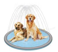 EUGAD Piscina, Tappetino per Schizzi d’Acqua con Fondo Antiscivolo, Vasca Pieghevole per Cani di Grande Taglia da 170x7 cm, Spruzzi Regolabili, Grigio+Blu