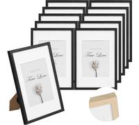 EUGAD Set di 10 Cornici, 20x30, Portafoto con Fronte in Plexiglass e Cornice in Legno, da Parete e da Tavolo, Decorazione per Soggiorno, Corridoio, Uffici, Nero