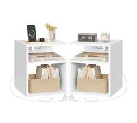 EUGAD Set di 2 Comodini, Tavolini con Stazione di Ricarica, Porte USB e di Type-C, 2 Scomparti Aperti, per Camera da Letto, Soggiorno, Legno, 35x35x41 cm, Bianco