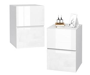 EUGAD Set di 2 Comodino con 2 Cassetti Lucido, Mobiletto Bianco per Camera da Letto, Salotto, Cassettiera Piccola Salvaspazio in Legno, 40x40x58cm, Design Moderno, 0182ZZ-2