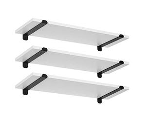 EUGAD Set di 3 Mensole Parete, Mensole da Muro Sospese, Ripiani Salvaspazio per Cucina, Camera da Letto, Portata Max 15 kg, 60x20x7 cm, in MDF e Metallo, Bianco e Nero