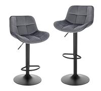 EUGAD Sgabelli Bar Set di 2 con Schienale, Regolabile, Velluto Grigio Scuro | Sgabello da Cucina, con Poggiapiedi, Sedia Alta Girevole, con Seduta Imbottita, Altezza Sedile