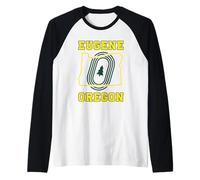 Eugene Oregon Retro Minimalista Albero di Pino E O Mappa dello Stato Maglia con Maniche Raglan