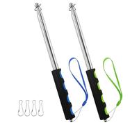 EUGENEKELLY 2 Pezzi 2 m Aste Telescopiche Bandiere, Aste Telescopiche in Acciaio Inox con 4 Ganci, Blu e Verde Asta telescopica allungabile,per Viaggi, Campeggio, Guide turistiche
