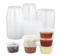 EUGENEKELLY 55 contenitori rotondi per alimenti con coperchio, piccoli contenitori per alimenti, contenitori in plastica riutilizzabili con coperchio per salse, insalate, chutney (100 ml)