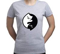 EUGINE DREAM Yin And Yang Shirt Yin And Yang Cats Tshirt Cute Kitty T Shirt Tai Chi Symbol T-Shirt Donna Grigio XL