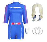Euholute Addison Zombie Addison - Camicia corta da donna con pantaloni blu e parrucca, per costume di Halloween, Blu 3, XXL