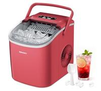EUHOMY Macchina del Ghiaccio 12kg/24h, Autopulente Macchina per il Ghiaccio Casa, 9 Cubetti in 6 Minuti, 2 Dimensioni di Ghiaccio, Silenzioso, Ice Maker con Maniglia/Paletta/Cestello, Rosso