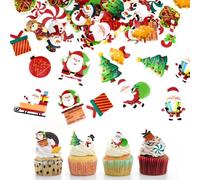 EUIEUT 120 Pezzi Decorazioni Natalizie Commestibili per Torte Topper per Torte Natale Decorazioni Natalizie per Cupcake Natale Cupcake Topper per Decorare Torte Cupcakes Biscotti Frutta Gelati