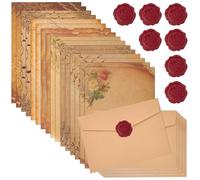 EUIEUT 16 Pezzi Carta da Lettere con Busta e Adesivo Buste di Carta Kraft Vintage Carta da Lettere Vintage Set di Buste in Carta per Lettere per Scrivere Invito Appunti Lettere Biglietti Augur