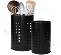 EUIEUT 2 Pezzi Porta Utensili da Cucina in Acciaio Inox Contenitori Portaposate in Acciaio Inox Cestello Portaposate Rotondo Portaposate Utensili Antiruggine per Utensili da Cucina, Nero