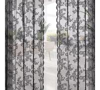 EUIEUT 2 Pezzi Tende per Interni 145x230cm Tende Finestre Voile Semi Trasparenti Tenda in Pizzo Nero Tende Soggiorno Eleganti con Anelli Tende per Interni Moderne per Camera da Letto e Soggiorno