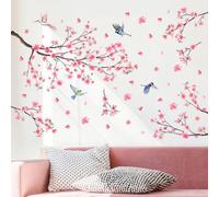 EUIEUT 2 Rotoli di Adesivi Murali Fiori di Ciliegio Rosa 60x30cm Sticker da Muro Uccelli Ramo di Albero Adesivi da Parete Albero in Fiore Adesivo Muro Decorativo per Camera da Letto Soggiorno Ufficio
