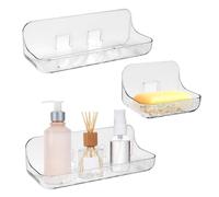 EUIEUT 3 mensole da bagno, mensole per doccia senza fori, autoadesive, per montaggio a parete, in acrilico, organizer per doccia con fori di scarico, per bagno, cucina (2 grandi + 1 piccolo)