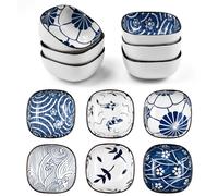 EUIEUT Set di 6 piccole ciotole in ceramica quadrate in stile giapponese, ciotole per snack da 9,2 cm, mini ciotole in ceramica blu e bianca per sushi, tapas, dessert, noci, olive e salsa di soia (9,2