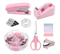 EUIEUT Set di Accessori da Scrivania con 1000 Punti Set di Cucitrici, Cucitrice, Dispenser di Nastro Adesivo, Forbici, Foglietti Adesivi Set di Forniture per Ufficio per Scuola e Ufficio, Rosa