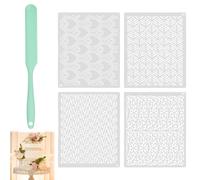 EUIEUT Stencil per Decorazione Torte 4 Pz Motivi Vari per Crema al Burro Stampi Goffratura Strumenti Fornello per Compleanni e Matrimoni, Facili da Usare e Ripulire, Ideali per Decorazioni