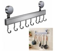 EUIOOVM Listello con ganci da cucina senza foratura, con 8 ganci con ventosa, in acciaio inox, 40 cm, per utensili da cucina, in alluminio, da cucina