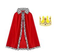 EUIYCBA Set costume da re per bambini con mantello reale, mantello e corona, vestaglia in velluto rosso per compleanno, festa di Halloween, presepe medievale (set da 2 pezzi, lunghezza 90 cm)