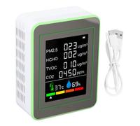 Eujgoov 6 in 1 Tester di qualità Dell'aria Interna, CO2 PM2.5 Rilevatore Umido HCHO TVOC Temp con Schermo HD 2,8 Pollici per Home Office (Bianco e verde)