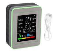Eujgoov 6 in 1 Tester di qualità Dell'aria Interna, CO2 PM2.5 Rilevatore Umido HCHO TVOC Temp con Schermo HD 2,8 Pollici per Home Office (e verde)