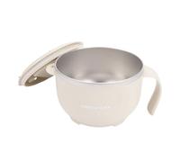 Eujgoov Ciotola per Ramen per Microonde con Coperchio, Ciotola per Noodle Isolata in Acciaio Inossidabile per Uso in Ufficio, università e Dormitorio, capacità 356 G, Cucchiaio Incluso (Beige)