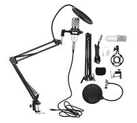 Eujgoov Microfono USB BM800 Kit Microfono per Computer Podcast Condensatore Attrezzatura da Studio per la Registrazione e il Canto(Bianco + Argento)