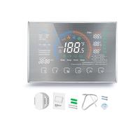 Eujgoov Termostato per Pompa di Calore con Schermo LCD a Colori e Touch, Controllo Vocale Intelligente, Telecomando, Monitoraggio Meteo Programmabile (argento spazzolato)