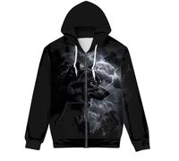 EujGvboU Felpa con cappuccio da uomo con stampa digitale 3D con lupo fresco e zip intera, Lupo del fulmine, M