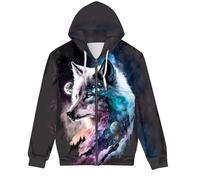 EujGvboU Felpa con cappuccio unisex con stampa digitale 3D realistica e zip intera, Galassia viola del lupo, S