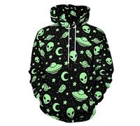 EujGvboU Felpe con cappuccio da uomo Cool Pullover con cappuccio carino grafica felpa con tasche, Luna Ufo Aliena Verde, XL