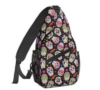 EujGvboU Zaino a tracolla per uomo e donna, borsa a tracolla con lemuri, borsa a tracolla leggera, zaino multiuso per viaggi, escursionismo, Teschio del giorno dei morti, 7.5 X 3.5 X 15.3 Inches