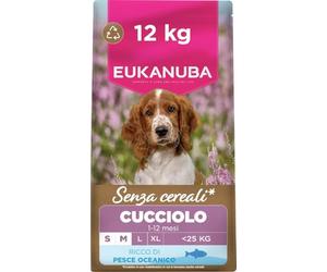 EUKANUBA Cibo secco per Cuccioli senza cereali con pesce per razze di taglia piccola e media - Alimento secco premium privo di cereali per Cani giovani, 12 kg